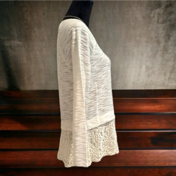Cloth & Portrait Asymmetrical Cream Lace Accent Sweater Women's‎ Small Boho Chic - Picture 5 of 7